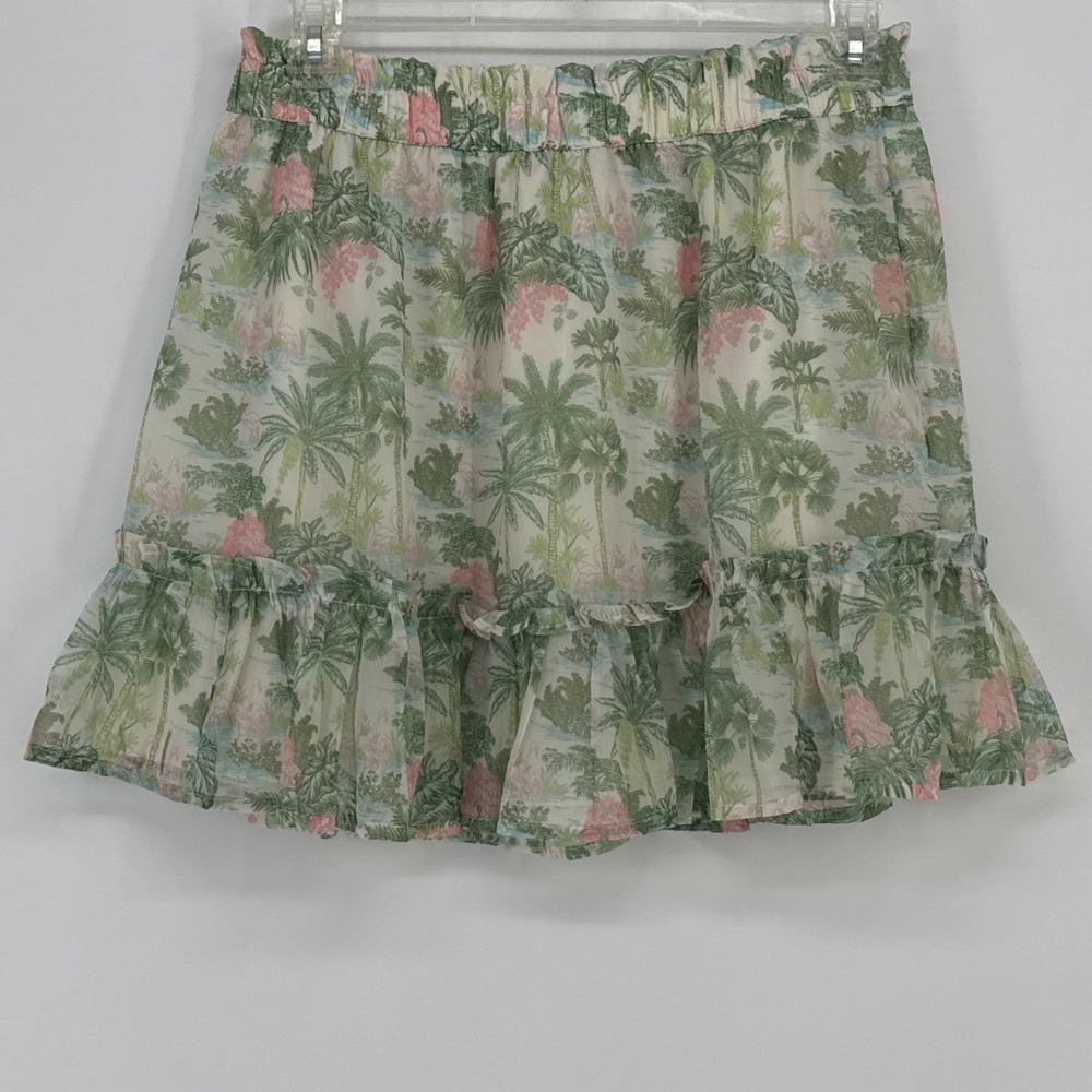 Vineyard Vines Skirt Womens Large White Tropical Palm Flamingo Ruffle Mini